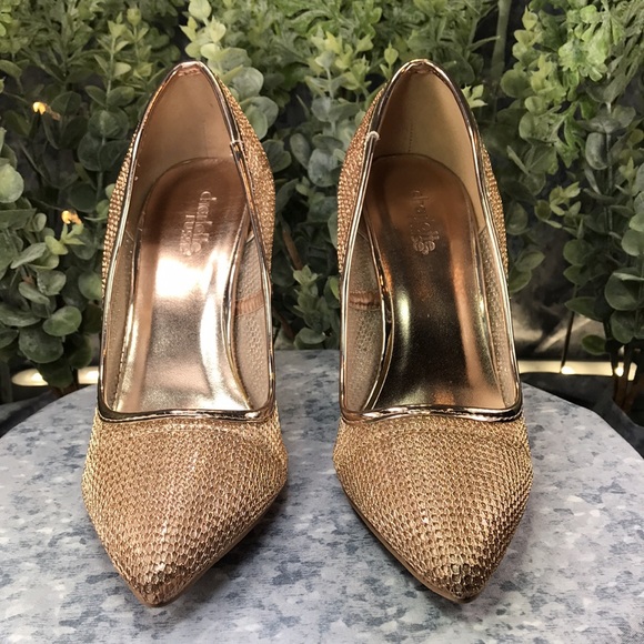 Charlotte Russe Milia Rose Gold Metallic Mesh 4” Heels Women’s 8M 💛Like NEW💛 - Picture 4 of 13